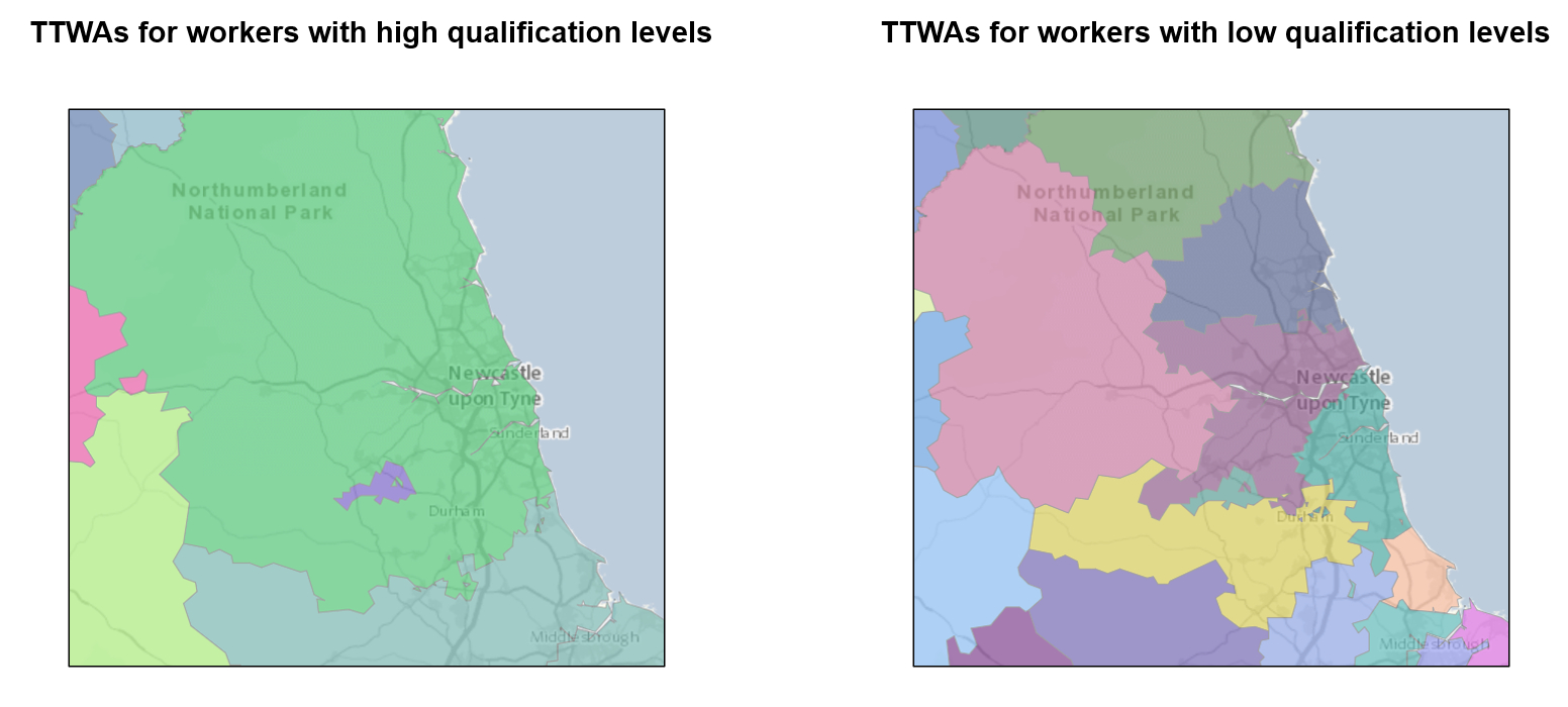 Travel to work areas are larger for workers with higher qualifications