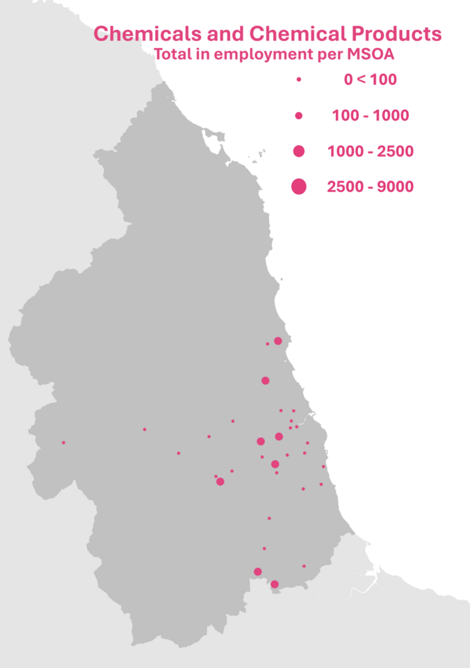 Map of employment locations for chemical and chemical product manufacture