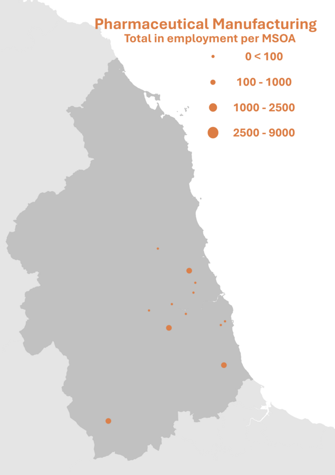 Map of employment locations for pharmaceutical manufacturing