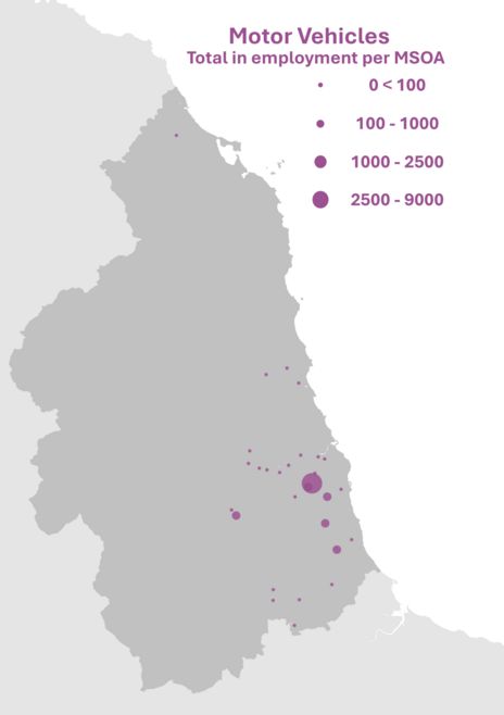 Map of employment locations for motor vehicle manufacture