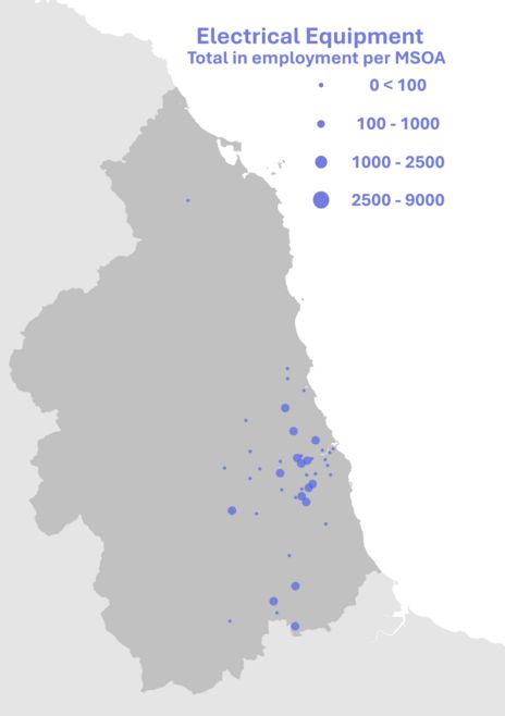 Map of employment locations for electrical equipment manufacture