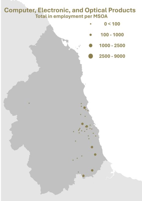 Map of employment locations for manufacture of computer, electronic and optical products