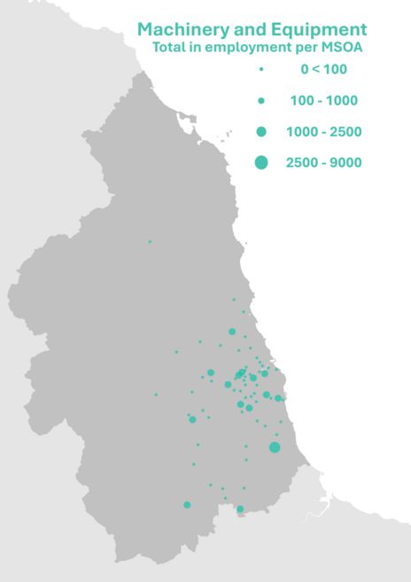 Map of employment locations for machinery and equipment manufacture, excluding transport, electric, computing and electronic equipment