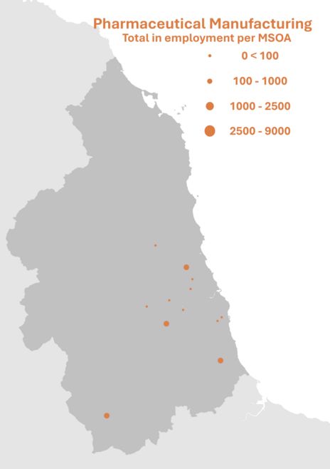 Map of employment locations for pharmaceutical manufacturing
